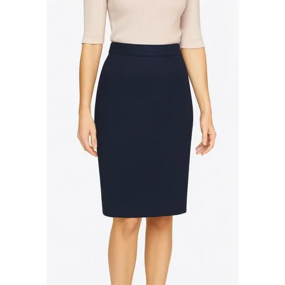 Carolina Herrera Navy Blue Textured Cotton Pencil Skirt NWT Size 4 Career Midi - Picture 1 of 9
